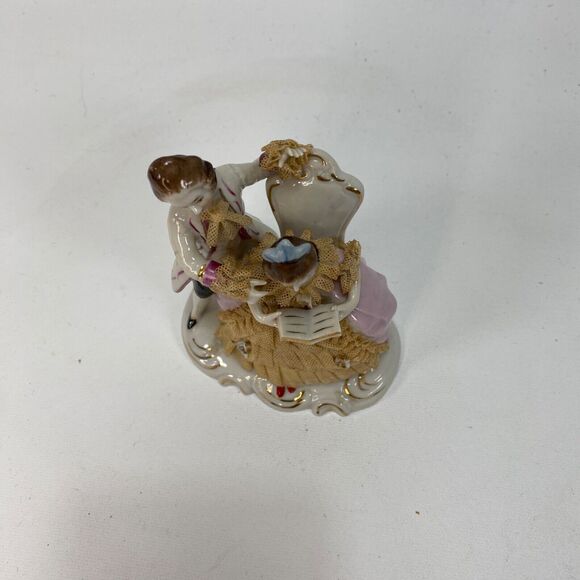Vintage Lady & GentleMan Porcelain Victorian Figurines Reading Dresden Lace 5" - Picture 6 of 11